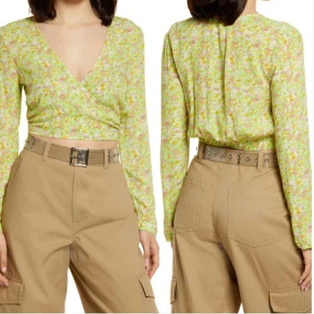 BP Green Hannah Kate Floral front wrap Blouse size 2X NWT